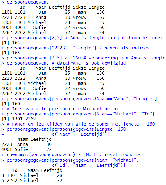 het selecteren van elementen van een dataframe